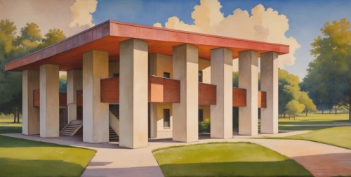 doric columns,church painting,matruschka,columns,pavilion,pillars,north american fraternity and sorority housing,colonnade,roman villa,mortuary temple,greek temple,roman temple,neoclassical,house with caryatids,mid century modern,house painting,mausoleum,temple of diana,lecture hall,cistern,Illustration,Paper based,Paper Based 23