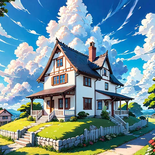 little house,lonely house,studio ghibli,small house,summer cottage,home landscape,roof landscape,house roofs,cottage,house painting,wooden houses,house roof,wooden house,farmhouse,house by the water,houses clipart,crispy house,victorian house,house silhouette,seaside country,Anime,Anime,Traditional