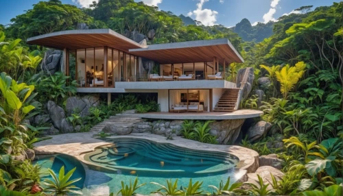 tropical house,holiday villa,pool house,tree house hotel,tropical island,seychelles,luxury property,philippines,beautiful home,tropical jungle,costa rica,bali,jamaica,philippines php,eco hotel,luxury home,house by the water,uluwatu,belize,fiji,Photography,General,Realistic