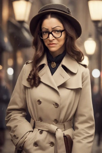 leather hat,girl wearing hat,librarian,brown hat,the hat-female,woman in menswear,businesswoman,detective,women fashion,trench coat,overcoat,fedora,fashionable girl,business woman,girl in a historic way,the girl at the station,city ​​portrait,bowler hat,reading glasses,travel woman,Photography,Cinematic