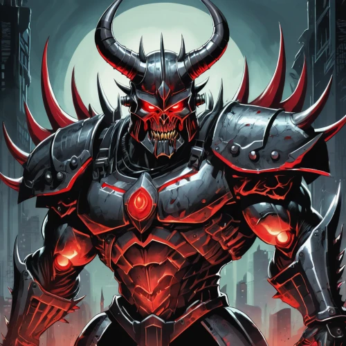 warlord,minotaur,diablo,horned,massively multiplayer online role-playing game,spawn,armored,death god,fantasy warrior,devil,crusader,splitting maul,oryx,alien warrior,maul,god of thunder,wall,armor,destroy,bot icon,Illustration,American Style,American Style 13