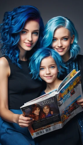 hair coloring,blue hair,color book,artificial hair integrations,color 1,comic book,youth book,cdry blue,image editing,children girls,anime 3d,web banner,offset printing,read newspaper,magazine - publication,smurf,newspaper reading,magazines,advertising campaigns,newsgroup,Conceptual Art,Fantasy,Fantasy 11