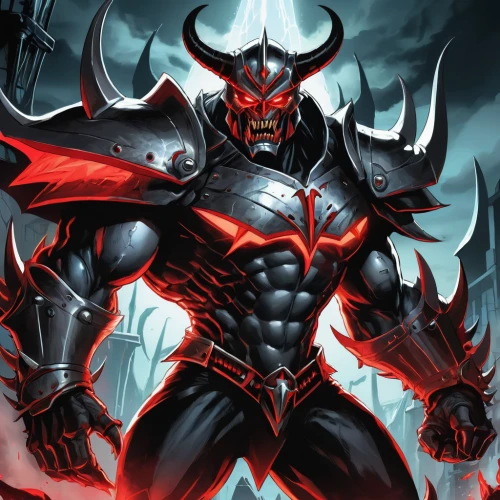 minotaur,god of thunder,diablo,oryx,death god,spawn,warlord,devil,greyskull,black dragon,fantasy warrior,horned,daemon,dark-type,thor,dark elf,black beetle,black warrior,armored,bull,Illustration,American Style,American Style 13