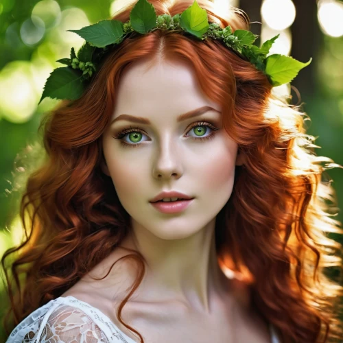 celtic woman,redheads,red-haired,redhead doll,faery,poison ivy,faerie,celtic queen,redhead,red head,redhair,romantic portrait,redheaded,green wreath,fairy queen,dryad,fae,mystical portrait of a girl,young woman,natural cosmetics,Photography,General,Realistic