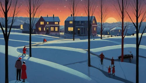 christmas landscape,snow scene,carol singers,night scene,winter landscape,christmas scene,houses silhouette,modern christmas card,the holiday of lights,carolers,carol colman,winter village,winter morning,houses clipart,wintry,early winter,in the winter,snow landscape,the snow falls,the cold season,Illustration,Vector,Vector 05