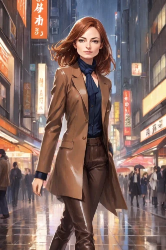 sci fiction illustration,woman walking,pedestrian,world digital painting,sprint woman,woman holding a smartphone,a pedestrian,businesswoman,city ​​portrait,woman in menswear,girl walking away,asuka langley soryu,female doctor,spy visual,city trans,overcoat,long coat,business woman,shanghai,woman shopping,Digital Art,Anime