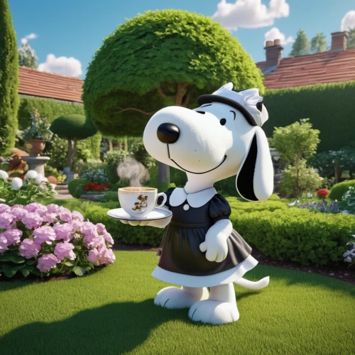 snoopy,cute cartoon character,tibet terrier,old english sheepdog,sheep-dog,beagle,sheepdog,dog poison plant,peanuts,sheep dog,agnes,jack russel,gardener,russell terrier,putt,gardening,toy dog,garden pot,dizzy,lawn ornament,Photography,General,Realistic