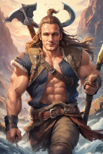 barbarian,norse,dane axe,hercules,greek god,poseidon god face,poseidon,zodiac sign libra,minotaur,god of thunder,viking,sea god,male elf,thor,the zodiac sign taurus,bordafjordur,heroic fantasy,perseus,male character,odin,Digital Art,Anime