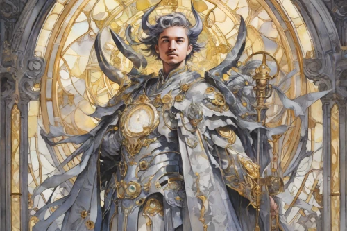 queen cage,the archangel,heroic fantasy,archangel,paladin,lord who rings,emperor,high priest,the ruler,benediction of god the father,portal,lokportrait,hall of the fallen,benedict,twelve apostle,the white torch,templedrom,prophet,king arthur,god of thunder,Digital Art,Watercolor