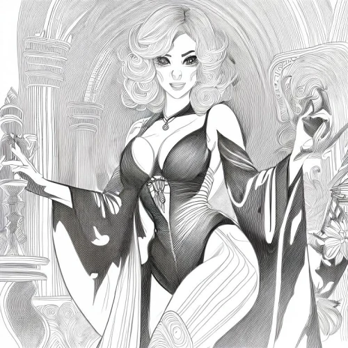 cruella de ville,art deco woman,dita,vampira,sorceress,fantasy woman,goddess of justice,femme fatale,cruella,venetia,fashion illustration,queen of the night,widow,miss circassian,burlesque,mamie van doren,celtic queen,vampire lady,lady of the night,queen of hearts,Design Sketch,Design Sketch,Character Sketch