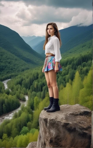 digital compositing,image manipulation,photoshop manipulation,photo manipulation,fantasy picture,girl on the river,photomanipulation,landscape background,world digital painting,mountain climber,plus-size model,mountain fink,photoshop creativity,carpathians,image editing,mountain scene,photo painting,female model,conceptual photography,mountain boots,Photography,General,Realistic
