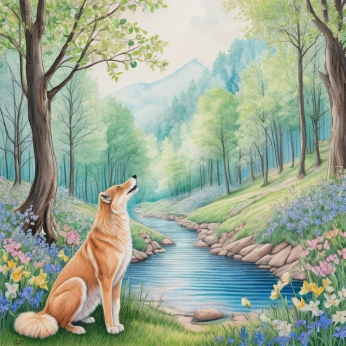 springtime background,watercolor background,forest background,landscape background,garden-fox tail,akita inu,spring background,colored pencil background,flower painting,background view nature,eurasier,canidae,english shepherd,dog illustration,watercolour fox,spring leaf background,forest landscape,nature landscape,spring nature,dhole,Conceptual Art,Daily,Daily 17