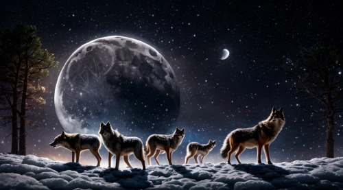 wolves,moon and star background,constellation wolf,fantasy picture,howling wolf,werewolves,moonlit night,moons,lunar landscape,wolf pack,moon night,lunar phase,deer illustration,full moon,wolfdog,lunar,canis lupus,forest animals,moonlit,night watch