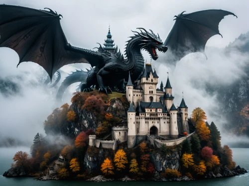 fantasy picture,fairy tale castle,black dragon,3d fantasy,fairytale castle,fantasy world,dragons,fantasy art,dragon of earth,fantasy city,dragon,fairy tale,a fairy tale,heroic fantasy,fairytale,witch's house,haunted castle,painted dragon,castle of the corvin,forest dragon,Photography,General,Fantasy