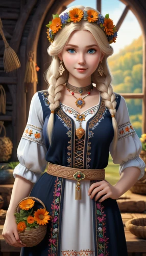 country dress,bavarian swabia,russian folk style,folk costume,bavarian,jessamine,oktoberfest background,fairy tale character,rapunzel,folklore,folk costumes,girl with bread-and-butter,bornholmer margeriten,celtic queen,merida,heidi country,carpathians,eufiliya,bavaria,oktoberfest celebrations,Unique,3D,3D Character