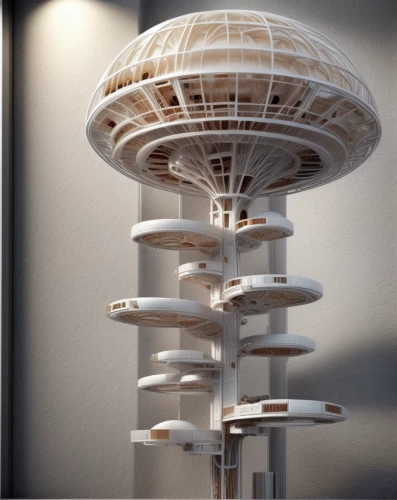 space ship model,spiral staircase,cake stand,ufo interior,observation tower,sky space concept,rotating beacon,wooden cable reel,wooden spinning top,wooden mockup,electric tower,cellular tower,dish storage,orrery,bird tower,circular staircase,wooden spool,scale model,residential tower,watertower