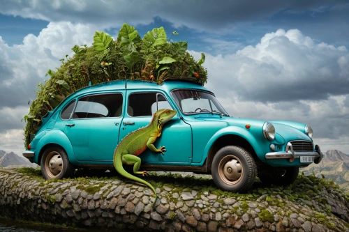 car recycling,sustainable car,planted car,tree-rex,plants under bonnet,trabant,green animals,citroën ami,digital compositing,citroën nemo,3d car wallpaper,hybrid vehicle,hybrid car,citroën,renault 4cv,whimsical animals,ford freestyle,green dragon,wonder gecko,volkswagen 181,Photography,General,Fantasy