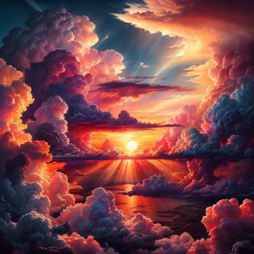 incredible sunset over the lake,epic sky,rainbow clouds,sunrise in the skies,fantasy landscape,mountain sunrise,world digital painting,atmosphere sunrise sunrise,sky,sun in the clouds,sun through the clouds,landscape background,coast sunset,cloudscape,sunset,cloud image,sky clouds,cloudporn,full hd wallpaper,heavenly ladder