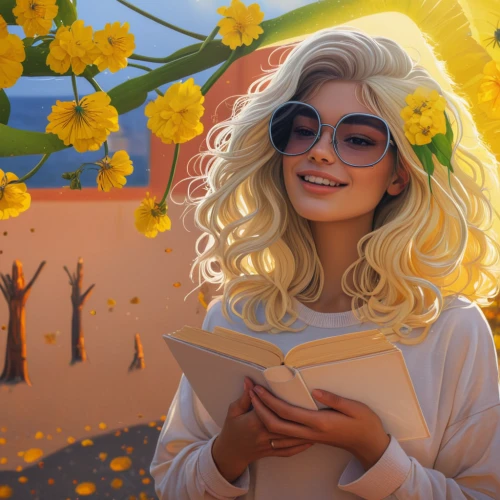 sunflower coloring,fantasy portrait,sunflowers,rosa ' amber cover,sun flowers,yellow rose background,portrait background,girl in flowers,sunflower,yellow petal,golden flowers,sunflower lace background,yellow petals,yellow daisies,girl studying,flower painting,cg artwork,digital painting,sunflower field,springtime background,Illustration,American Style,American Style 08