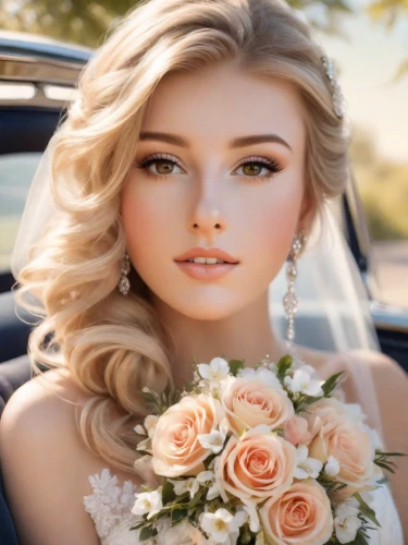 blonde in wedding dress,romantic look,bridal jewelry,beautiful girl with flowers,bridal,bridal bouquet,romantic portrait,orange roses,bridal clothing,peach rose,bridal accessory,silver wedding,bridal dress,beautiful young woman,bride,orange rose,rose wreath,wedding photo,wedding dresses,sun bride