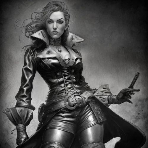 femme fatale,girl with gun,woman holding gun,steampunk,huntress,girl with a gun,black widow,swordswoman,harley,female warrior,sci fiction illustration,scarlet witch,musketeer,pointing woman,fantasy portrait,vampire woman,fantasy woman,fantasy art,assassin,holding a gun,Art sketch,Art sketch,Fantasy