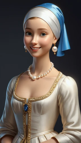 jane austen,girl with a pearl earring,female doll,milkmaid,princess anna,rem in arabian nights,victorian lady,girl in a historic way,porcelaine,dollhouse accessory,turban,princess' earring,folk costume,a charming woman,miss circassian,3d model,cepora judith,cinderella,princess sofia,seamstress,Unique,3D,3D Character