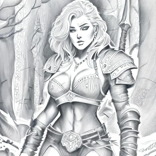 female warrior,fantasy warrior,warrior woman,fantasy woman,celtic queen,fantasy portrait,paladin,huntress,fantasy art,caerula,swordswoman,gara,pencil drawing,ranger,dark elf,breastplate,silver,minerva,joan of arc,samara,Design Sketch,Design Sketch,Character Sketch