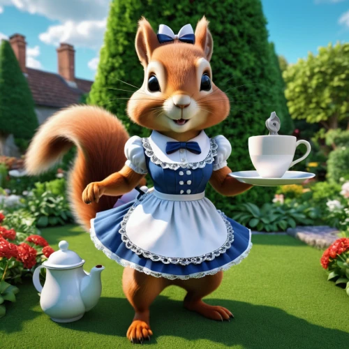 alice in wonderland,squirell,tea party cat,kopi luwak,alice,peter rabbit,the squirrel,teacup,tea party,squirrel,tea time,douglas' squirrel,fairy tale character,garden-fox tail,chipping squirrel,squirrels,british tea,tea,cute cartoon character,animals play dress-up