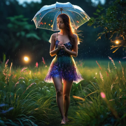 little girl with umbrella,photo manipulation,fantasy picture,faerie,little girl fairy,photoshop manipulation,digital compositing,faery,fairy,fairy queen,garden fairy,summer umbrella,girl in the garden,conceptual photography,photomanipulation,umbrella,dewdrop,fairy dust,child fairy,mystical portrait of a girl,Photography,Artistic Photography,Artistic Photography 02