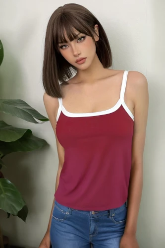 cotton top,realdoll,female model,blouse,women's clothing,sleeveless shirt,active shirt,girl in t-shirt,see-through clothing,colorpoint shorthair,women clothes,in a shirt,maroon,tshirt,polo shirt,undershirt,tee,tube top,ladies clothes,camisoles
