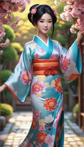 geisha girl,geisha,japanese woman,hanbok,oriental princess,oriental girl,mukimono,japanese sakura background,floral japanese,plum blossoms,japanese floral background,japanese doll,japanese culture,japanese art,asian woman,korean culture,oriental painting,kimono,the japanese doll,japanese background,Unique,3D,3D Character