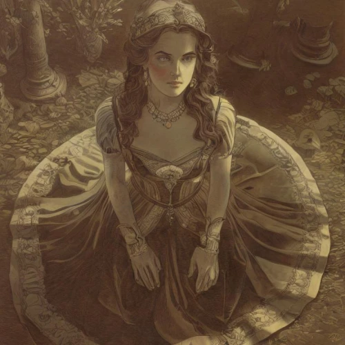 celtic queen,the enchantress,cinderella,fantasy portrait,princess leia,artemisia,fantasy woman,fantasy art,fantasy picture,victorian lady,rusalka,cybele,mystical portrait of a girl,sorceress,cleopatra,dulcinea,cg artwork,vanessa (butterfly),fantasia,sepia,Art sketch,Art sketch,Traditional