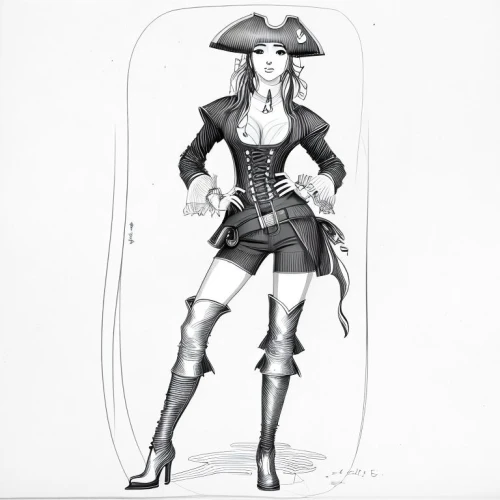 pirate,costume design,fashion illustration,fashion sketch,musketeer,pirates,jolly roger,knee-high boot,don quixote,the sea maid,delta sailor,caravel,overskirt,naval officer,mayflower,galleon,the hat-female,east indiaman,suit of spades,hand-drawn illustration,Design Sketch,Design Sketch,Character Sketch