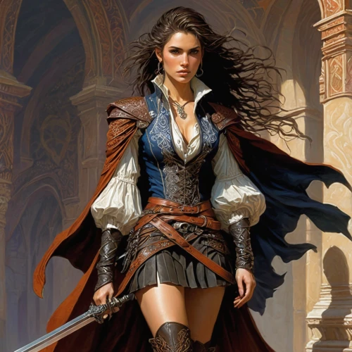 female warrior,swordswoman,heroic fantasy,sorceress,fantasy woman,warrior woman,fantasy art,artemisia,fantasy warrior,fantasy portrait,wind warrior,massively multiplayer online role-playing game,dark elf,huntress,celtic queen,imperial coat,fantasy picture,the enchantress,musketeer,bow and arrows,Illustration,Realistic Fantasy,Realistic Fantasy 03