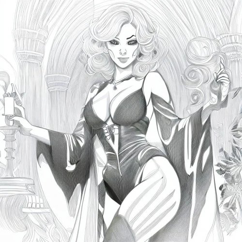 fantasy woman,sorceress,the enchantress,goddess of justice,background ivy,fairy tale character,dita,fashion illustration,femme fatale,evil fairy,art deco woman,celtic queen,vampira,widow,lady justice,venetia,sci fiction illustration,fantasy art,queen of the night,vampire lady,Design Sketch,Design Sketch,Character Sketch