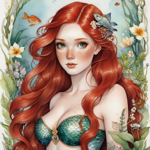poison ivy,faery,ariel,faerie,mermaid,little mermaid,mermaid background,watercolor mermaid,coral bells,mermaid vectors,flower fairy,green mermaid scale,elven flower,flora,the zodiac sign pisces,vanessa (butterfly),fantasy portrait,dryad,lilly of the valley,fae,Illustration,Abstract Fantasy,Abstract Fantasy 11