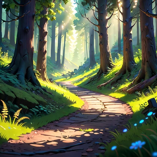 forest path,forest glade,wooden path,pathway,forest walk,forest road,forest,fairy forest,hiking path,forest of dreams,trail,forest floor,enchanted forest,forest landscape,tree lined path,the forest,fairytale forest,the mystical path,trails,the path,Anime,Anime,Cartoon