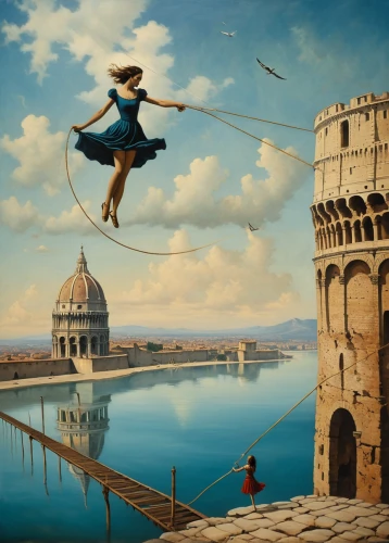 tightrope walker,tightrope,flying girl,high-wire artist,aerial hoop,montgolfiade,flying trapeze,flying machine,equilibrist,leap of faith,girl with a wheel,fantasy picture,flying seed,bow and arrows,fairies aloft,fantasy art,the pied piper of hamelin,aerialist,bows and arrows,fly a kite,Photography,Artistic Photography,Artistic Photography 14