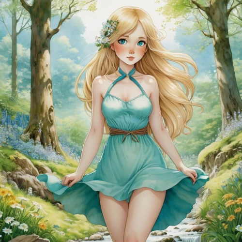 elsa,jessamine,fae,springtime background,faerie,fairy tale character,spring background,rapunzel,fairy forest,fairy,rusalka,forest background,the blonde in the river,nami,garden fairy,water nymph,fairy queen,rosa 'the fairy,flora,flower fairy,Illustration,Abstract Fantasy,Abstract Fantasy 11