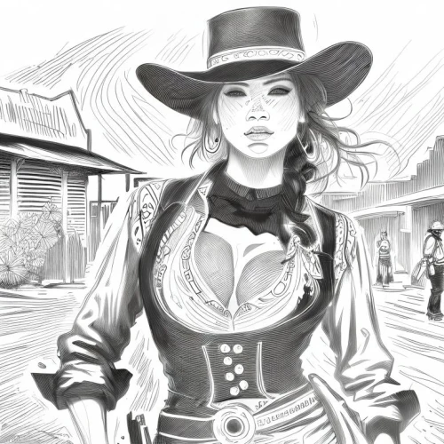 cowgirl,wild west,tura satana,charreada,cowgirls,western film,western riding,retro woman,countrygirl,western,cowboy,sheriff,country-western dance,cowboy action shooting,gunfighter,western pleasure,policewoman,cowboy hat,lady honor,retro women,Design Sketch,Design Sketch,Character Sketch
