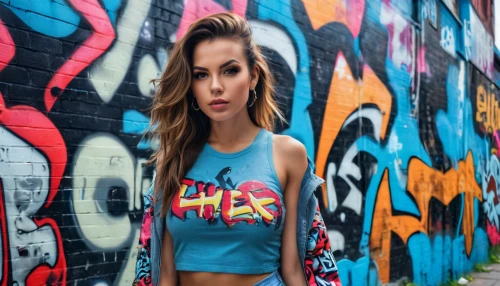 graffiti,colorful background,rhea,brick wall background,brie,toni,girl in t-shirt,tshirt,tee,colorful,melissa,tie dye,concrete background,background colorful,painted wall,grafitti,crop top,charlotte,multi coloured,neon body painting