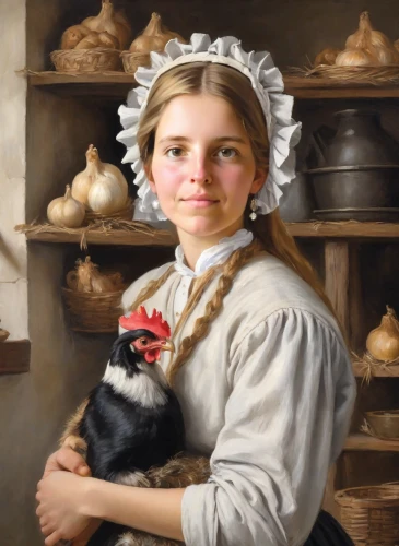 girl with bread-and-butter,girl in the kitchen,milkmaid,woman holding pie,girl with dog,girl with cereal bowl,girl in a historic way,east-european shepherd,portrait of a girl,child portrait,dutch oven,domestic chicken,peasant,portrait of a hen,yorkie,cat sparrow,girl with cloth,bornholmer margeriten,small münsterländer,yorki