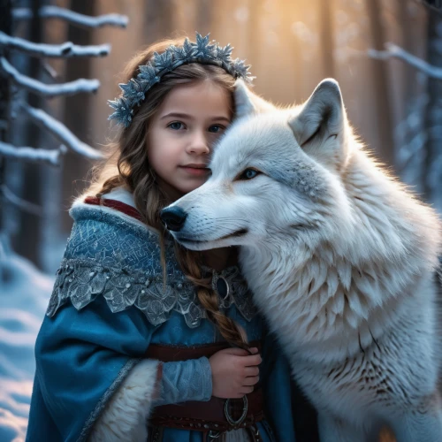 the snow queen,white rose snow queen,girl with dog,white shepherd,suit of the snow maiden,little boy and girl,european wolf,children's fairy tale,boy and dog,wolf couple,winter animals,two wolves,girl and boy outdoor,a fairy tale,fairy tale,fantasy picture,eternal snow,companion dog,carpathian shepherd dog,snow white,Photography,General,Fantasy