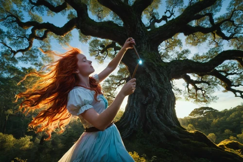 celtic woman,ballerina in the woods,faerie,dryad,girl with tree,faery,enchanted,lindsey stirling,fairy queen,treeing feist,enchanted forest,fae,fairies aloft,tilia,the girl next to the tree,fairytale,spring equinox,magic tree,arms outstretched,gracefulness,Conceptual Art,Fantasy,Fantasy 15