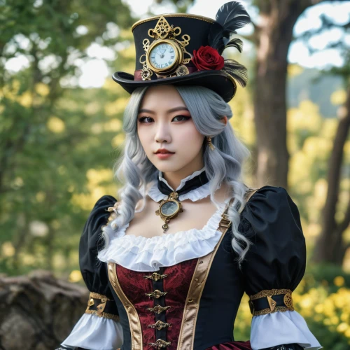 steampunk,victorian lady,cosplay image,bavarian,asian costume,victorian style,victorian,anime japanese clothing,cosplay,costume festival,folk costume,kokoshnik,bavarian swabia,erika,steampunk gears,cosplayer,pirate,japanese doll,queen of hearts,female doll,Photography,General,Realistic