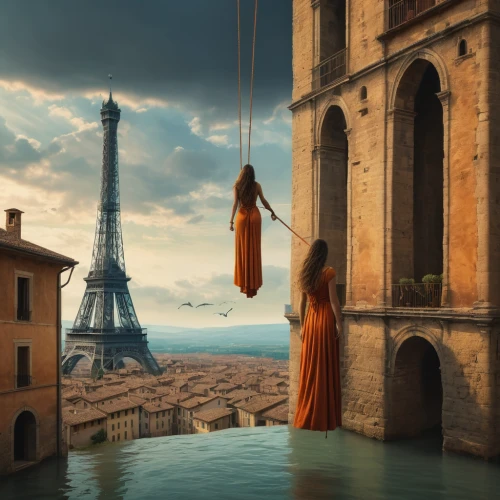 woman hanging clothes,hanged,suspended,surrealism,photo manipulation,diving gondola,tightrope,hanged man,aerialist,surrealistic,conceptual photography,girl upside down,tightrope walker,adrift,dreams catcher,parallel worlds,leap of faith,hanging down,france,cirque du soleil,Photography,General,Fantasy