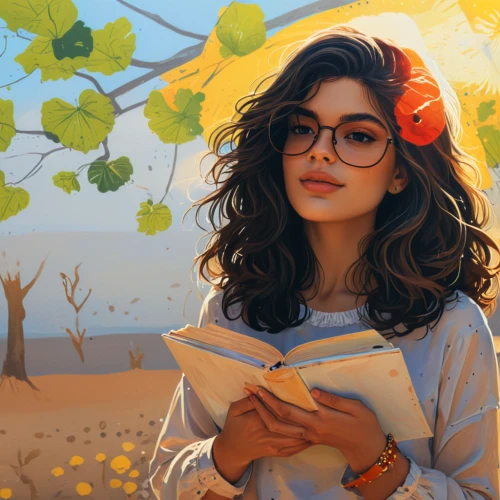 girl studying,autumn background,autumn icon,study,rosa ' amber cover,autumn theme,fantasy portrait,librarian,world digital painting,bunches of rowan,digital painting,portrait background,girl portrait,reading glasses,bookworm,girl with tree,romantic portrait,girl drawing,sci fiction illustration,one autumn afternoon,Illustration,American Style,American Style 08