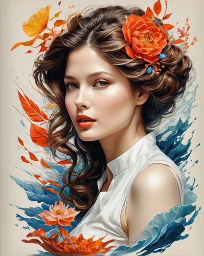 fashion illustration,girl in flowers,flower painting,boho art,flora,beautiful girl with flowers,flower illustrative,orange blossom,fashion vector,autumn flower,orange rose,blooming wreath,girl in a wreath,rosa ' amber cover,fantasy portrait,mystical portrait of a girl,romantic portrait,art painting,illustrator,portrait background,Unique,Design,Infographics