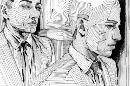pencil and paper,split personality,office line art,pencil drawings,pen drawing,pencils,bloned portrait,ballpoint,man portraits,pencil art,ballpoint pen,self-reflection,drawings,faces,heads,man and boy,hand-drawn illustration,comic style,pencil frame,the mirror,Design Sketch,Design Sketch,None