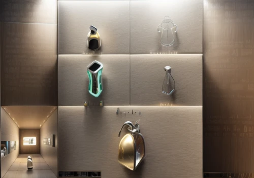 metallic door,jewelry（architecture）,faucets,kitchen utensils,copper utensils,jewelry store,bronze wall,wall lamp,glass items,wall light,interior modern design,modern decor,handles,shower bar,perfume bottles,contemporary decor,luxury bathroom,luxury accessories,glass series,room divider